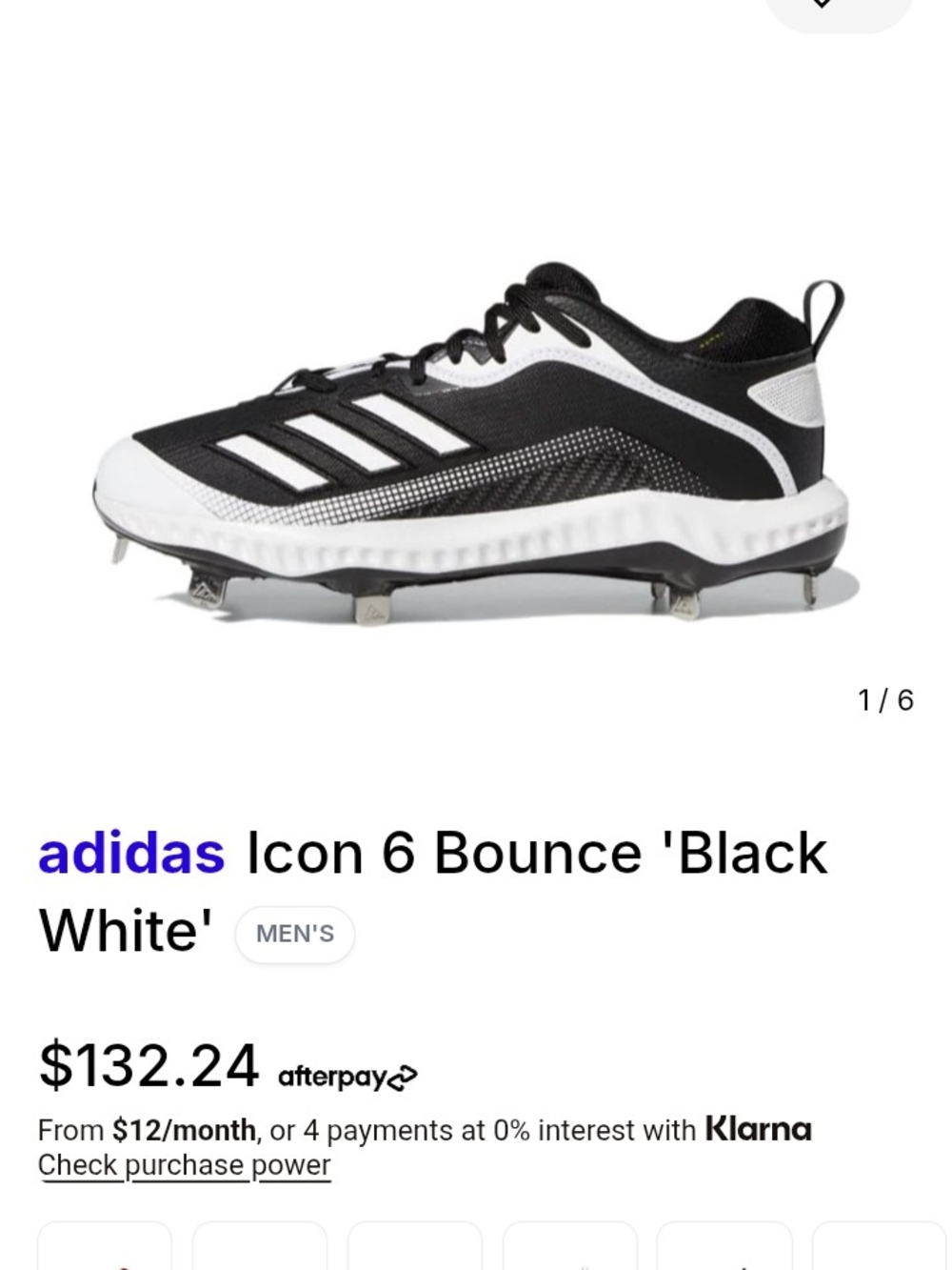 adidas Icon 6 Bounce Baseball Cleats - Black & White